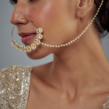 Saadgi Gold Plated Kundan, Polki Womens Nath with Chain (Freesize)