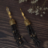 Gold Plated Black Womens Pair of Tassel Earrings