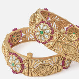 Gold Plated Pink Colored Temple Womens Pair of Bangles