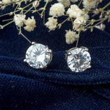 Silver Plated Womens Diamond Stud Pair of Earrings