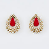 Antara Gold Plated Red Womens Kundan, Polki Pair of Stud Earrings (Freesize)