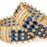 Gold Plated Blue Womens Kundan, Polki Pair of Bangles