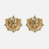 Saadgi Gold Plated Green Womens Pair of Stud Earrings