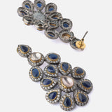 Gold Plated Blue Womens Pair of Chandbali Earrings