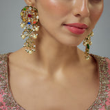 Saadgi Gold Plated Multicolored Kundan, Polki Womens Pair of Drop Earrings (Freesize)