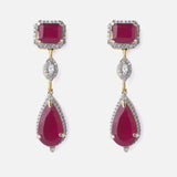 Gold Plated Red Womens Zircon Drop Pair of Earrings