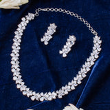 Zia Silver Plated Womens Zircon Short Necklace Set with Pair of Earrings (Freesize)