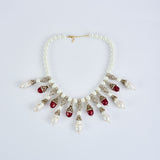 Florence Silver Plated Red Womens Pearl Short Necklace Set with Pair of Earrings (Freesize)
