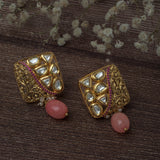 Gold Plated Pink Womens Pair of Drop Earrings