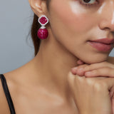 Zia Silver Plated Pink Womens Zircon Pair of Dangler Earrings (Freesize)