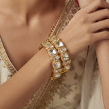 Burgundy Gold Plated Womens Kundan, Polki Pair of Bangles