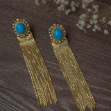 Gold Plated Blue Womens Pair of Tassel Earrings