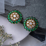 Florence Gold Plated Green Womens Kundan, Polki Pair of Stud Earrings (Freesize)