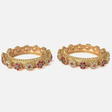 Gold Plated Red Colored Synthetic Stone Womens Pair of Bangles