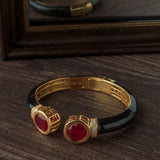 Gold Plated Red Colored Synthetic Stone Womens Kada