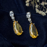 Silver Plated Yellow Womens Pair of Drop Earrings