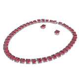 Silver Plated Red Womens Short Necklace Set with Pair of Earrings