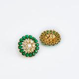Florence Gold Plated Green Womens Kundan, Polki Pair of Stud Earrings (Freesize)