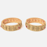 Gold Plated Red Colored Temple Womens Pair of Bangles