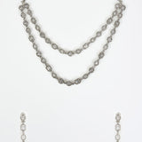 Zia Silver Plated Zircon Womens Long Necklace Set with Pair of Earrings (Freesize)