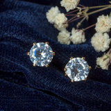 Gold Plated Womens Diamond Stud Pair of Earrings