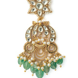 Gold Plated Green Womens Kundan, Polki Pair of Earrings