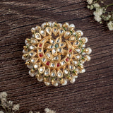 Saadgi Gold Plated Green Womens Kundan, Polki Ring