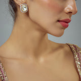 Florence Gold Plated Kundan, Polki Womens Pair of Studs Earrings (Freesize)