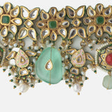 Gold Plated Multicolored Womens Choker Necklace Set with Pair of Earrings