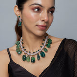 Florence Green Womens Zircon Short Necklace Set with Pair of Earrings (Freesize)
