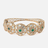 Gold Plated Green Colored Kundan, Polki Womens Kada