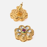 Gold Plated Red Womens Kundan & Polki Stud Pair of Earrings