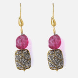 Gold Plated Pink Womens Beaded Drop Pair of Earrings