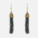 Gold Plated Black Womens Pair of Tassel Earrings