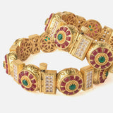 Gold Plated Red Colored Temple Womens Pair of Bangles
