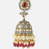 Gold Plated Red Womens Pair of Jhumka Earrings