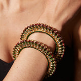 Gold Plated Multi Colored Kundan, Polki Womens Pair of Bangles