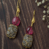 Gold Plated Pink Womens Beaded Drop Pair of Earrings