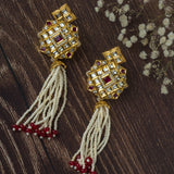 Gold Plated Red Womens Beaded Tassel Pair of Earrings