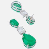 Silver Plated Green Womens Diamond Drop Pair of Earrings