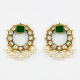 Saadgi Gold Plated Green Kundan, Polki Womens Pair of Drop Earrings (Freesize)