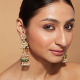 Aatman Gold Plated Green Womens Kundan, Polki Pair of Earrings