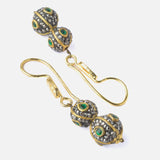 Gold Plated Green Womens Synthetic Stone Drop Pair of Earrings