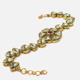 Gold Plated Red Womens Kundan & Polki Bracelet