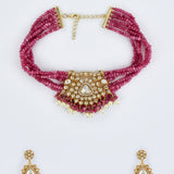 Antara Gold Plated Pink Womens Kundan, Polki Choker Necklace Set with Pair of Earrings (Freesize)