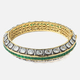 Gold Plated Green Colored Synthetic Stone Womens Kada