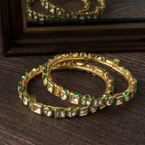 Gold Plated kundan, Polki Womens Pair of Bangles