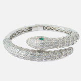 Silver Plated Green Colored Zircon Womens Kada
