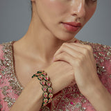 Saadgi Gold Plated Red Kundan, Polki Womens Pair of Bangle