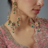 Saadgi Gold Plated Multicolored Kundan, Polki Womens Pair of Danglers Earrings (Freesize)